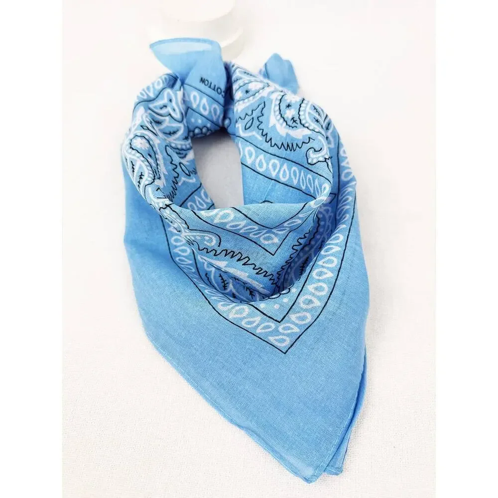 Sky Blue Paisley Pattern Bandana | 100% Cotton | 21x21